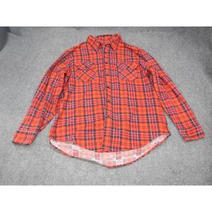 Oakbrook Flannel‎ Button-Down Shirt Men's 17 XL 17.5 Red Blue Plaid Long Sleeve